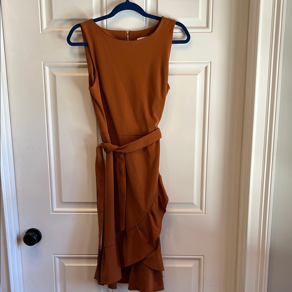 Calvin Klein Brown Asymmetrical Sheath Dress with Scoop Neck